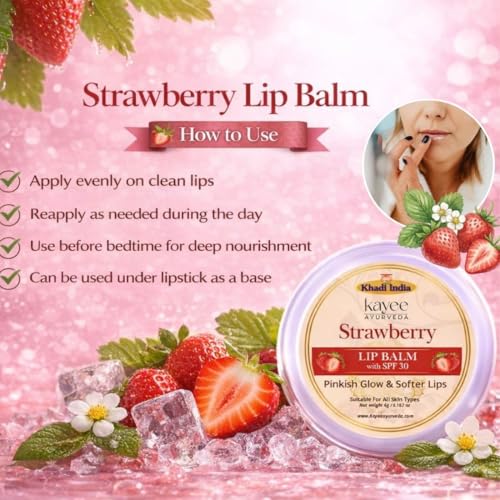 Image of Khadi Kayee Ayurveda Strawberry Lip Balm for Dry & Chapped Lips | Natural Hydration & Nourishment | Soft, Smooth & Pink Lips - 6GM