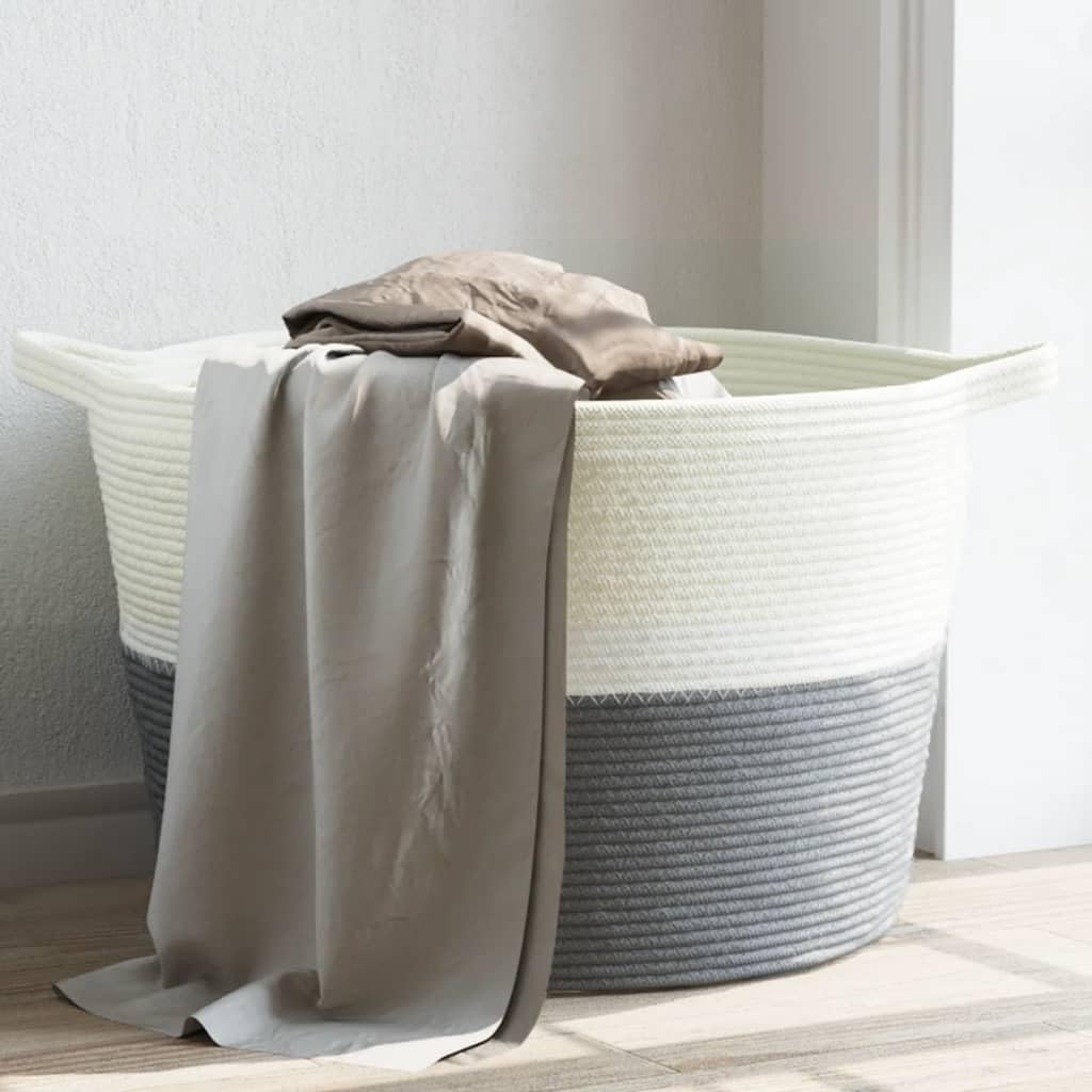 Cesto para la ropa sucia gris blanco 60 x 36 cm algodón
