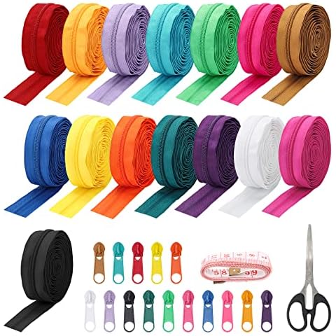 45 Yards 15 Colors #5 Nylon Coil Zippers with 90Pcs Pull Heads, Scissor, Ruler, Assorted Lengths Sewing Zipper for DIY Sewing Crafts Zipper Tape for Clothes, Bag, Purse Making Supplies Kit (Model 2) Cover