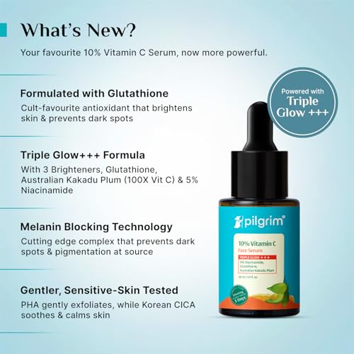 Image of Pilgrim 10% Vitamin C Serum 30ml for Glowing Skin|With 5% Niacinamide, Hyaluronic & Glycolic Acid|Fades Dark Spots, Pigmentation|For All, Oily, Combination, Normal Skin |Beginner Friendly - Men, Women