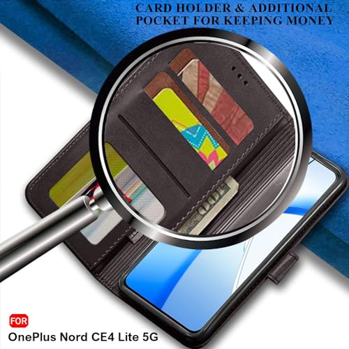 Image of TheGiftKart Flip Back Cover Case for OnePlus Nord CE 4 Lite 5G | Dual-Color Leather Finish | Inbuilt Stand & Pockets | Wallet Style Flip Cover for OnePlus Nord CE4 Lite (Faux Leather, Coffee & Brown)
