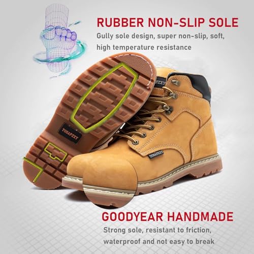 Image of Work Safety Boots for Men Durable Crazy-Horse Leather Indestructible Steel Toe Waterproof and Non-Slip Better Warmth Men Work Shoes