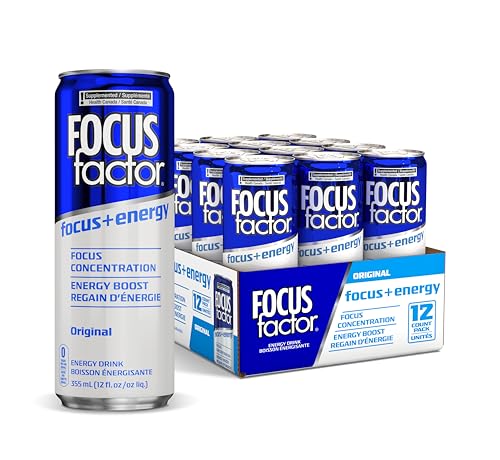 Focus Factor Energy Drink - 12 x 355ml Cans (Original Flavour) - with Focus + Energy - Lightly Carbonated, Sugar Free, Low Calorie with Vitamin B6 & Vitamin B12