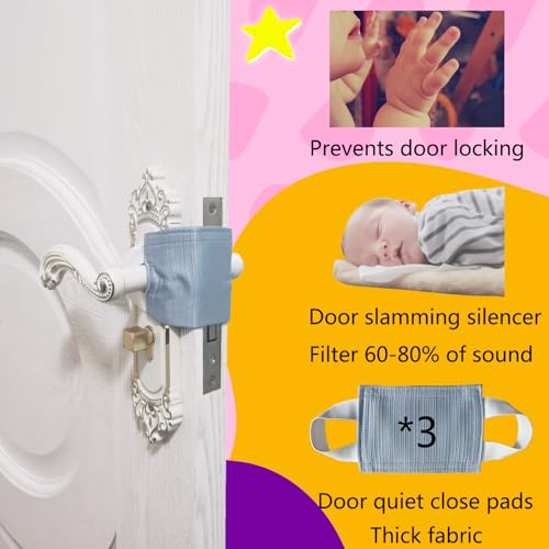 Image of Baby Proof Door Silencer & Cloth Latch Cover, Quiet Close Anti-Slam Pads to Prevent Slamming and Accidental Locking, for Nursery and Toddler Safety (3, Grayish Blue, 4.1 * 3.1 inches)