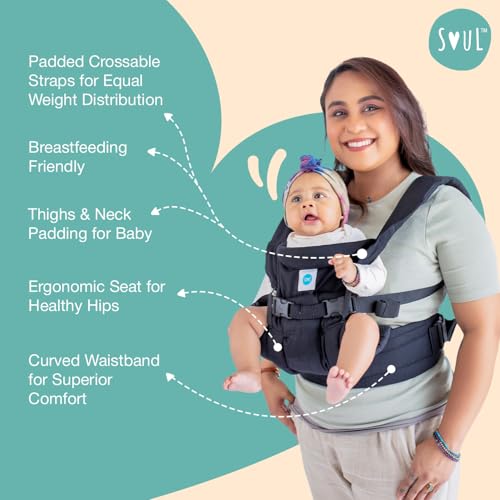 Image of Soulslings 4-in-1 Lali Baby Carrier Bag, 100% Cotton - Black | Compact & Lightweight (400g) | Adjustable for 0-24 Months (4-15kg) | Machine Washable & Handwashable | Breastfeeding Friendly |