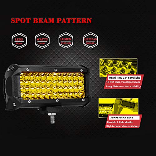 2 PCS 7 Inch Yellow Led Light Bars 96 PCS Led 13824LM Quad Row Waterproof Spot Led Pod Fog Driving Light on Rainy Snowy Day for Truck Off Road Jeep SUV Front Bumper UTV ATV