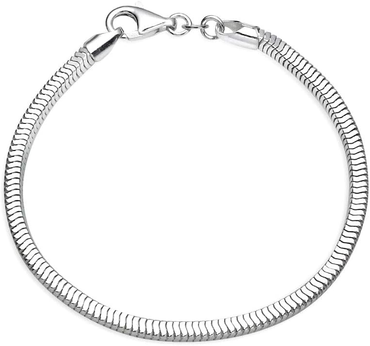 Sterling Silver High Polished 3mm Sleek Square Snake Chain Bracelet 7" Trendy Fashion Bracelets for Everyday Wear Chic Complements Stylish Affordable Sophisticated Matching Accessories