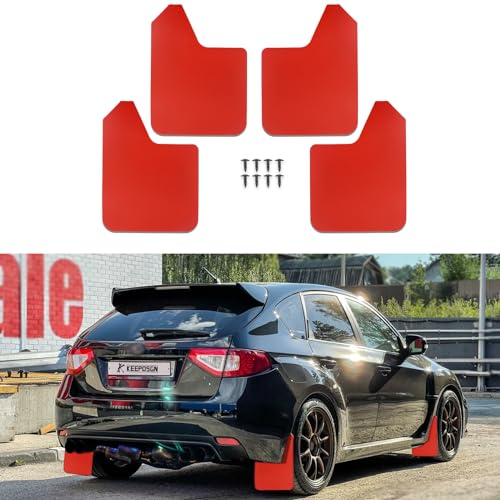 Image of Car Mud Flaps 4PCS Universal Fit Red Splash Guards Flexible and Bendable Mudguard Fender Flare Cuttable Mudflap Car Accessories Compatible with Pickup SUV Trucks