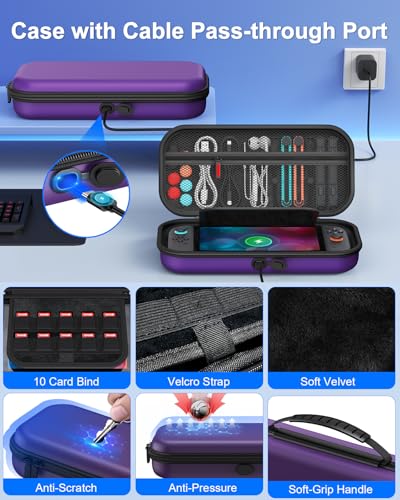 Image of Switch 2 Accessories, Case Bundle for Nintendo Switch 2 2025 Console,[Charge Inside]FYOUNG 23 IN 1 Kit:Carrying Case,Controller Charger,Protective Shell,Grip for Joycon, Steering Wheel for Mario Kart(Purple)