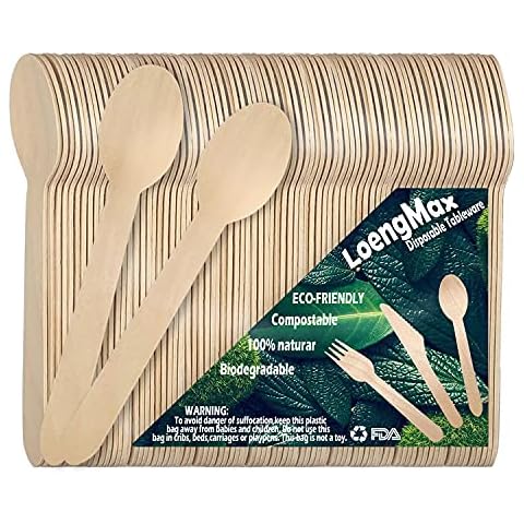 LoengMax Einwegbesteck-Einweg Holzlöffel 100 Stück-Holzbesteck-Löffel Holz-biologisch abbaubar Cover