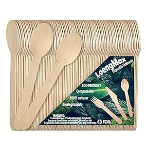 Disposable Wooden Spoons-100PCS 6″ Length-Wood Cutlery-Eco Friendly-100% Compostable Biodegradabl-Natural Wooden Utensils