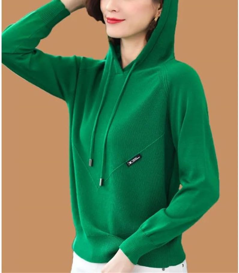 Women's Long Sleeve Solid Color Sweaters Drawstring Hooded Pullover Fall Winter Soft Warm Bottoming Shirt