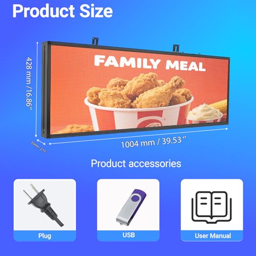 Image of P6 ‌Programmable Scrolling LED Sign 40 inchx17 inch, IP65 Waterproof Programmable Digital Sign, Supports Text /Image /Video for Restaurants & Retail Stores