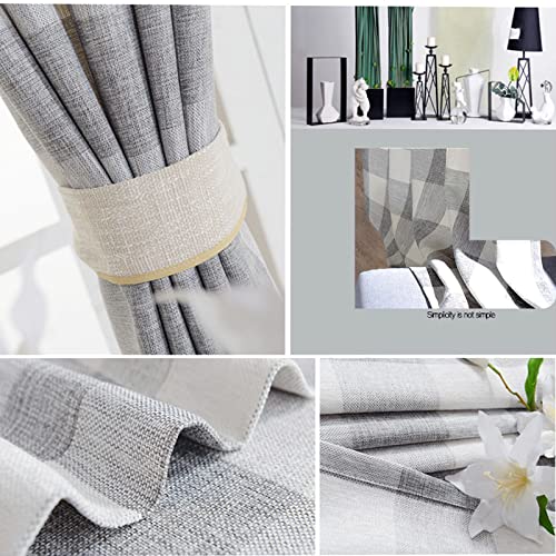 Amzdecor Grey Buffalo Plaid Curtains Linen Textured Sheer Panels Buffalo Check Plaid Rod Pocket Rustic Window Treatment Sets For Living Room Bedroom,2 Panels, 40''X63'', Gray #TOP1