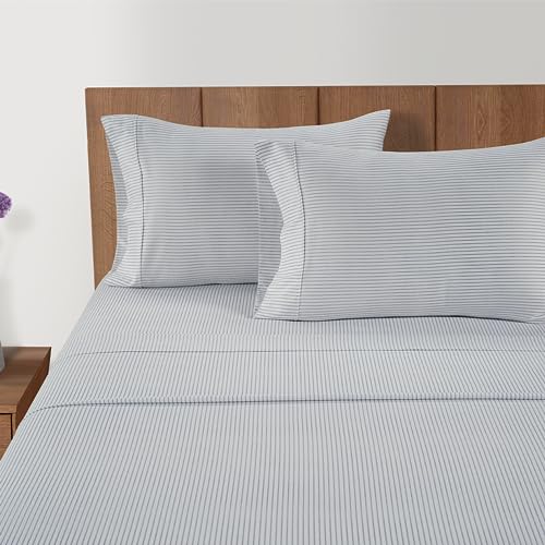 Image of LANE LINEN 100% Cotton Sheets Full Size - Premium 450 Thread Count Sateen Weave for A Silky Feel - Extra Breathable & Cozy for Year Round Comfort - Fits Matresses Upto 15'' Deep - Tickling Stripe