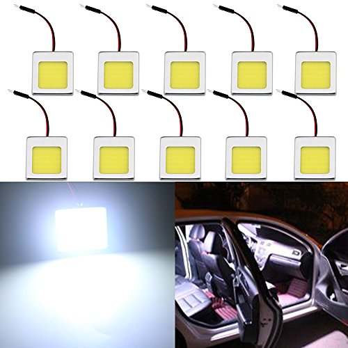 GrandView 10pcs Súper Blancas de 480 Lúmenes COB 48-SMD Panel de Luz de Techo del Automóvil Lectura Interior del Techo del Techo Bombilla Interior con Adaptador T10/BA9S/ Adorno (DC-12V)