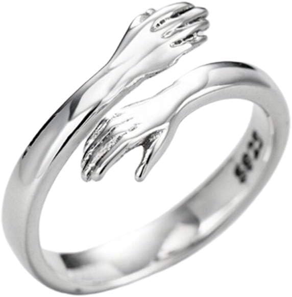 liuduoWomen Hug Ring - Adjustable Silver Ring Give Me A Hug Ring, Love Hug Hands Open Ring Jewelry for Girls Women Men (Silver 1)