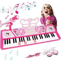 MSANMERSEN Kids 49 Key Electronic Piano, Toy Keyboard with Microphone & Headphone for Beginners, Multifunctional Musical Instrument Gift for Girls, Pink