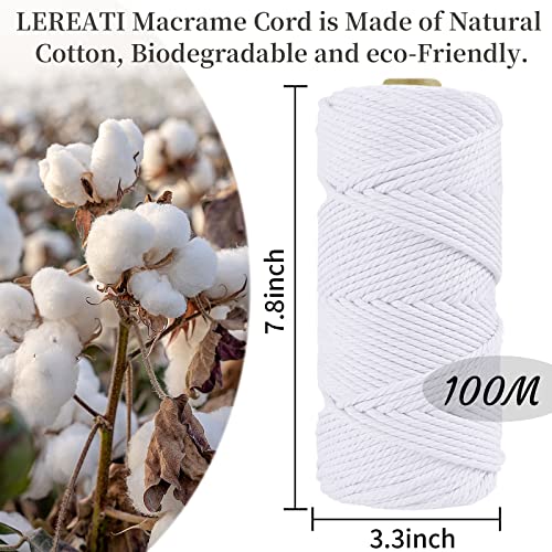 LEREATI Macrame Cord 4mm x 100m, Thick Macrame Rope Natural Cotton Rope ...