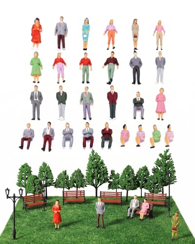 Catzum Set De 50 Figuras En Miniatura Para Modelismo Ferroviario, Escala 1:87, En Varias Poses Altura 2 Cm Pintadas A Mano Y Multicolor