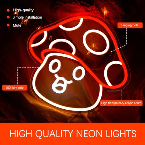 Image of Mushroom Neon Sign for Wall Decor Led Neon Light Sign Mushroom Light Cute Neon Sign for Bedroom Game Room Decor Children Kids Girl Boys Birthday Holiday Gift