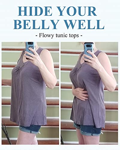 Cestyle Floral Tops for Women Blue, Women's Casual Wear Long Tank Top Elegant Sleeveless V Neck High Low Hem Patterned Comfort Maternity Tunics X-Large