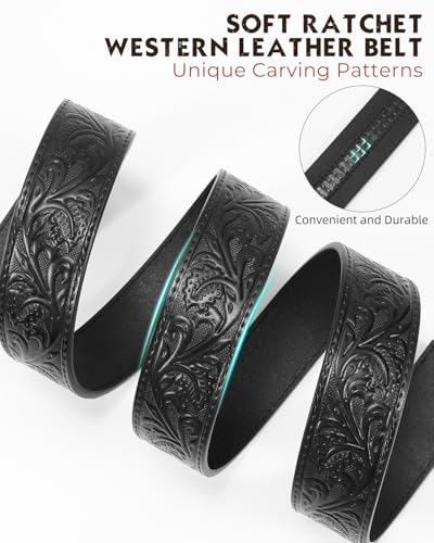 Image of BELTROAD Mens Ratchet Western Belt Leather Cowboy Belts for Men with Automatic Western Buckle Belt for Jeans Christmas Gifts