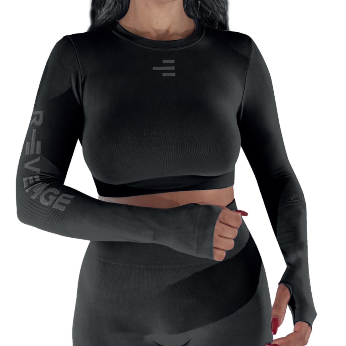 R-EVENGE Crop Top Q-Skin, Maglia Tecnica Donna a Manica Lunga per Tutte Le attività in Palestra e Outdoor