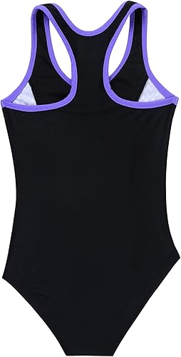 Miniatura 4 de Traje de baño tankini de 2 piezas para niñas y niñas, sin mangas, estampado floral, traje de baño de una pieza con parte inferior, Púrpura