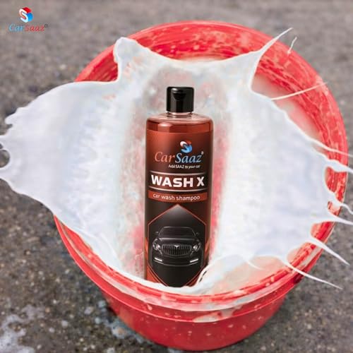 Image of CAR SAAZ Wash X Car & Bike Wash Shampoo (1 Ltr) | Premium Wash & Shine Car Shampoo | Safe for All Paint Types | Thick Foam, Super Suds, pH Balanced, Shine Enhancing Formula | Clean & Protect (1000ml)