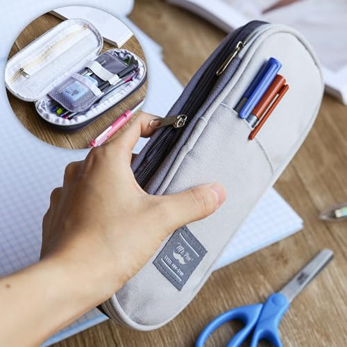 Image of Mr. Pen- Pencil Case Large, Fabric Pencil Pouch Large, Grey, Pen Bag, School Supplies, Pencil Pouch Cute (Pack of 2)