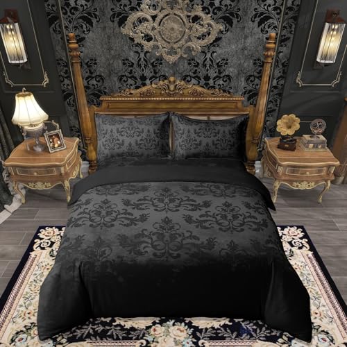 Loussiesd Jacquard - Juego de cama (140 x 200 cm), color negro