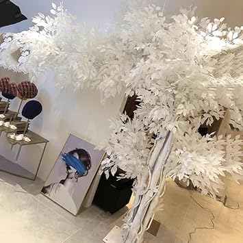 White Artificial Banyan Tree, Simulation Banyan Tree Interior Decoration Large-Scale Flower Tree Landscaping Plant Fake Tree(4mx3.5m)