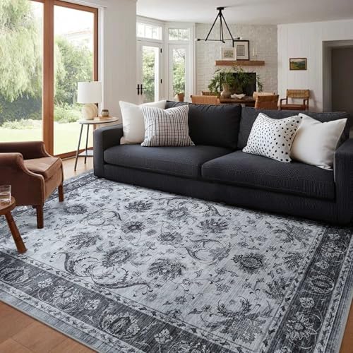 4x6 Ft Washable Area Rug for Bedroom, Non Slip Rugs for Living Room Ultra-Thin Accent Indoor Floor Carpet for Nursery Playroom Home Decor (Grey)