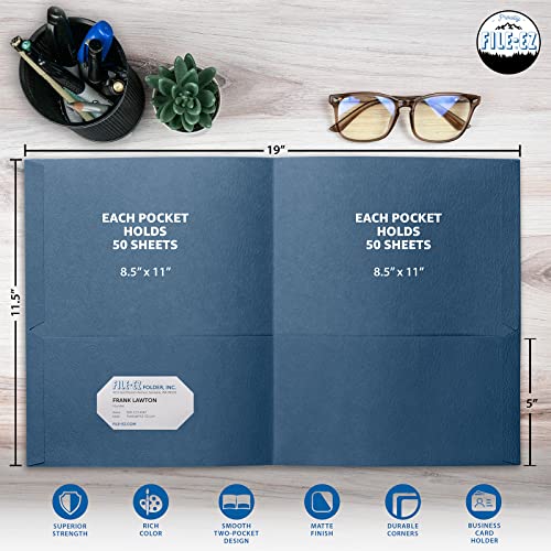 FILE-EZ Two-Pocket Folders, Navy Dark Blue, 25-Pack, Textured Paper, Letter Size (EZ-32523) by FILE-EZ - Image 2
