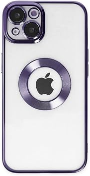 KZY  leti im Apple iPhone 13 ile Uyumlu ile uyumlu Kapak Yanlar  Renkli Lens Korumal  Logo G steren  effaf Luxury K l f - Mor