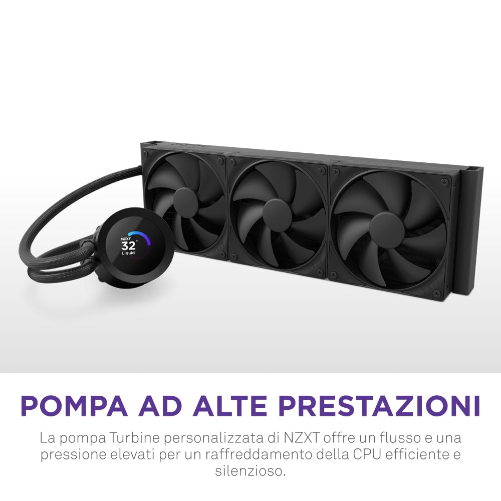 NZXT Kraken Plus 360 – AIO CPU Liquid Cooler – 360mm Radiator – 3 x F120P Fans – Customizable 1.54" Square LCD – AMD® AM5, AM4 – Intel® LGA 1851/1700, 1200/115X – Black