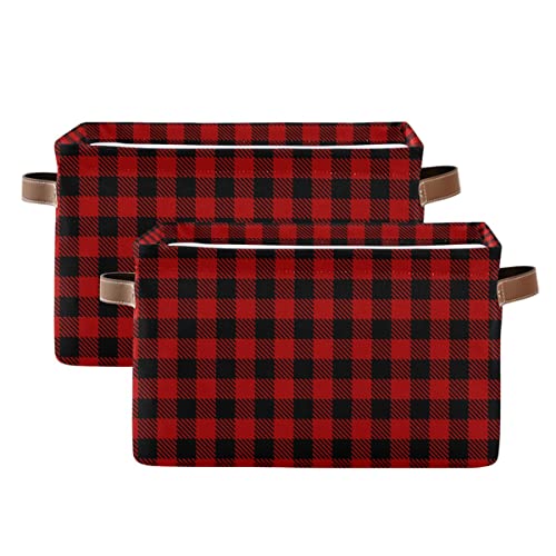 Wamika Christmas Red Buffalo Plaid Storage Basket Fabric Laundry Baskets Winter Holiday Decorations Boxes Organizer Bag For Baby Cloth Dog Toy Book Cubes Shelf Closet Bins 16×12×8 Inches #TOP1