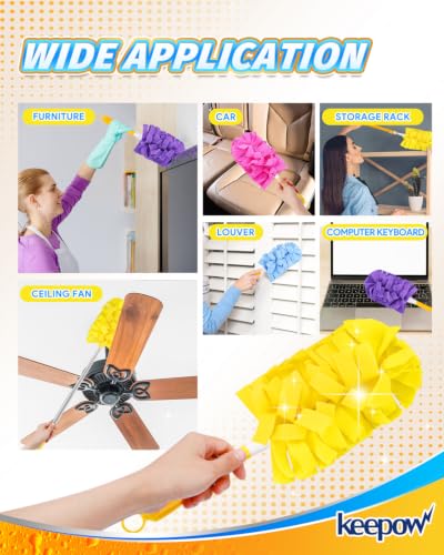 Image of KEEPOW 4+1 Pcs Pads Compatible with Swiffer Reusable Pads with Handle Set | Reusable Fleece Duster Kit With Handle, Washable Pads For Efficient Home Cleaning And Multi-Surface Dust Removal