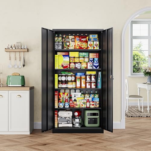 Image of Letaya Metal Garage Storage Cabinets with Lock Door and Adjustable Shelves, Steel Tool Cabinets for Home,Office,Warehouse Organisieren (Black) (Pack of 2)