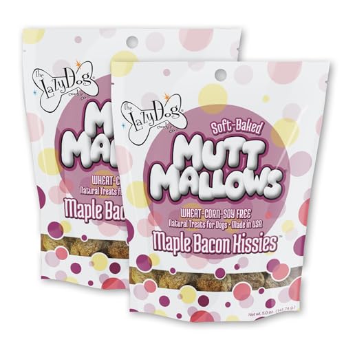 Lazy Dog Cookie Co. Maple Bacon Kissies Mutt Mallows Soft-Baked Dog Treats, 5 Ounces, Made in The USA (2 Pack)