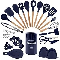 Country Kitchen 38-teiliges Kochutensilien-Set – Antihaft-Silikon Mit Holzgriffen & Halter