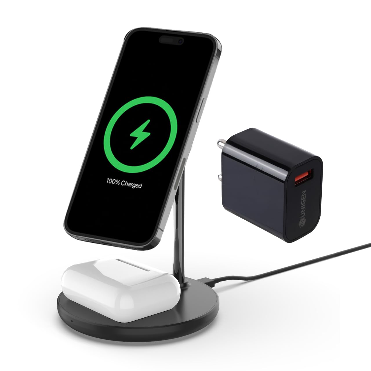 UNIGEN MAGTEC 200 2 in 1 Magnetic Wireless Charging Stand [with Charger] Compatible with iPhone 15/14/13/12 Series/Air pods 2/3/Pro (Black AD) (B09Q5CZV48) Amazon Price History, Amazon Price Tracker