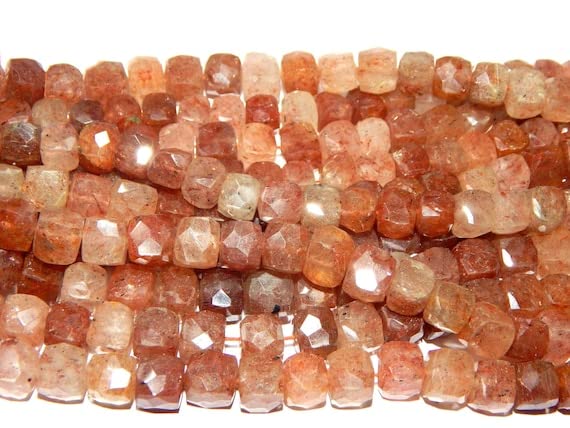 Sunstone Faceted Beads pierre naturelle cube 3D 7.5mm fil 8 pouces