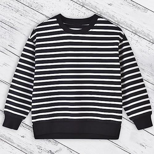 4t Kids Boys Girls Black White Stripe Sweatshirts Soft Long Sleeve Crewneck Coat Fall Winter Active Warm2