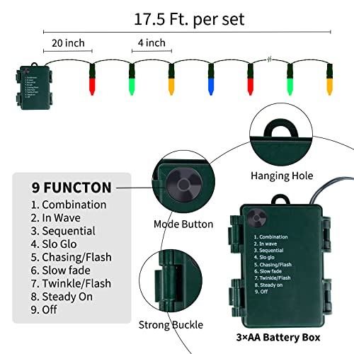 Image of Battery Operated Christmas Lights 2 Pack 18 Feet 50 LED Clear Mini String Lights with 8 Modes Waterproof Tree Lights for Xmas Outdoor Indoor Holiday Party Garden Decor, Multicolor
