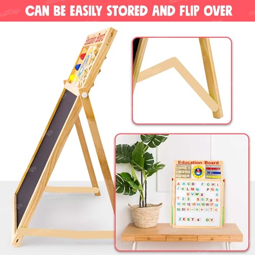 Image of Zest 4 Toyz Multipurpose Double-Sided Magnetic Wooden Writing Board Mathematical Calculations & English Alphabets Children Board with 51pcs Wooden Magnets Letters(White and Black)-Size: 44 x 36 cm