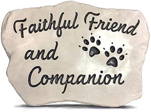 RocksOnly Faithful Friend and Companion - Engraved and Cast in a Heavy Little 3 LB Stone (Dog Paw Prints)