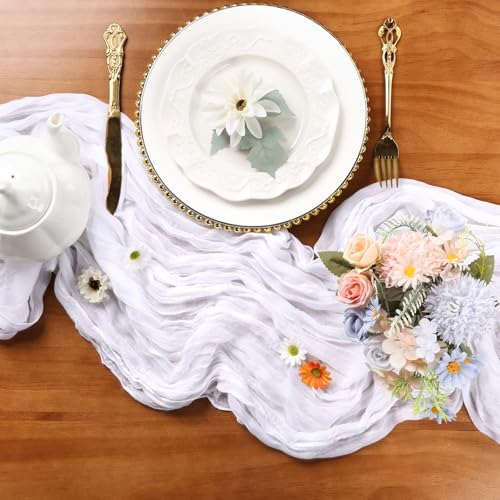RestfulGlow 6 Pack White Cheesecloth Table Runner 10FT Boho Cheese Cloths Gauze Fabric Table Runners 120 Inch Rustic Sheer for Winter Wedding Birthday Party Baby Shower Home Decorations by RestfulGlow - Image 3