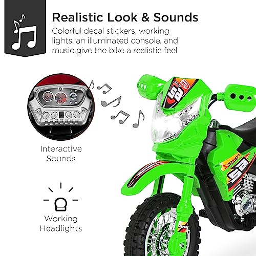 Image of Best Choice Products Kids 6V Ride On Motorcycle w /Treaded Tires, Working Headlights, 2mph Top Speed, Training Wheels, Realistic Sounds, Music, Battery Charger - Green